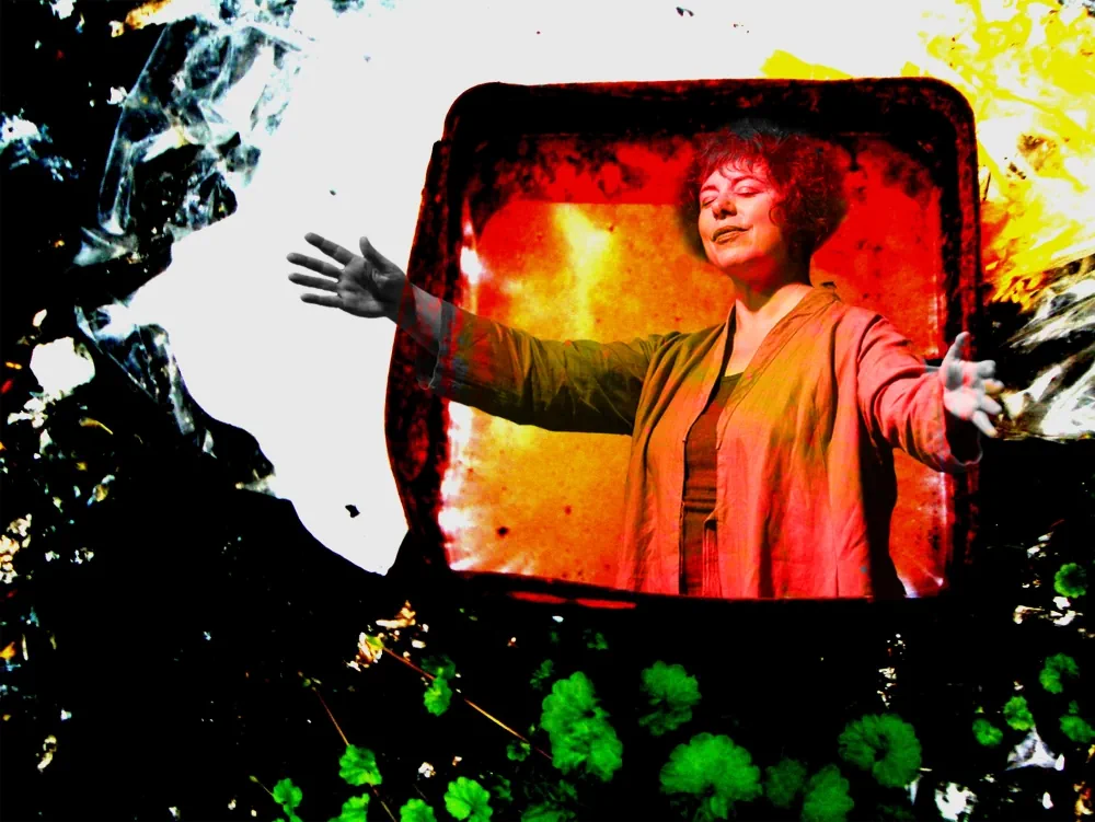 La conteuse ClémentineMagiera sort de son "cadre", de son castelet de kamishibaïs